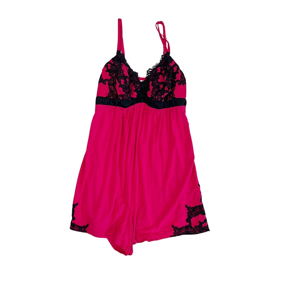 Soma Pink Black Lace Trim Romper Sleepwear Pajamas Lounge Jersey Size Small